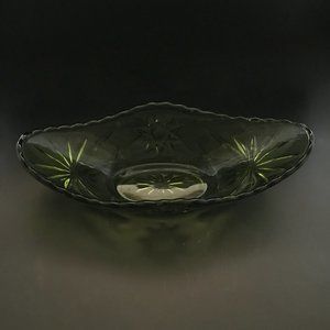 VTG Avocado Green Anchor Hocking Prescut Star of David Glass Boat Dish